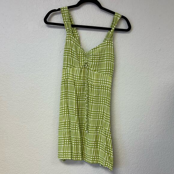 Faithfull The Brand Imogen Plaid Mini Dress Green Size 2 - Picture 1 of 5
